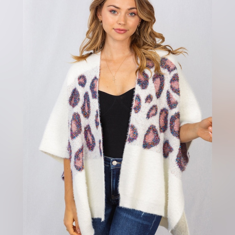 Anthropologie NWOT Kenzie White Leopard Purple Shimmer Wrap-One Size rainbow